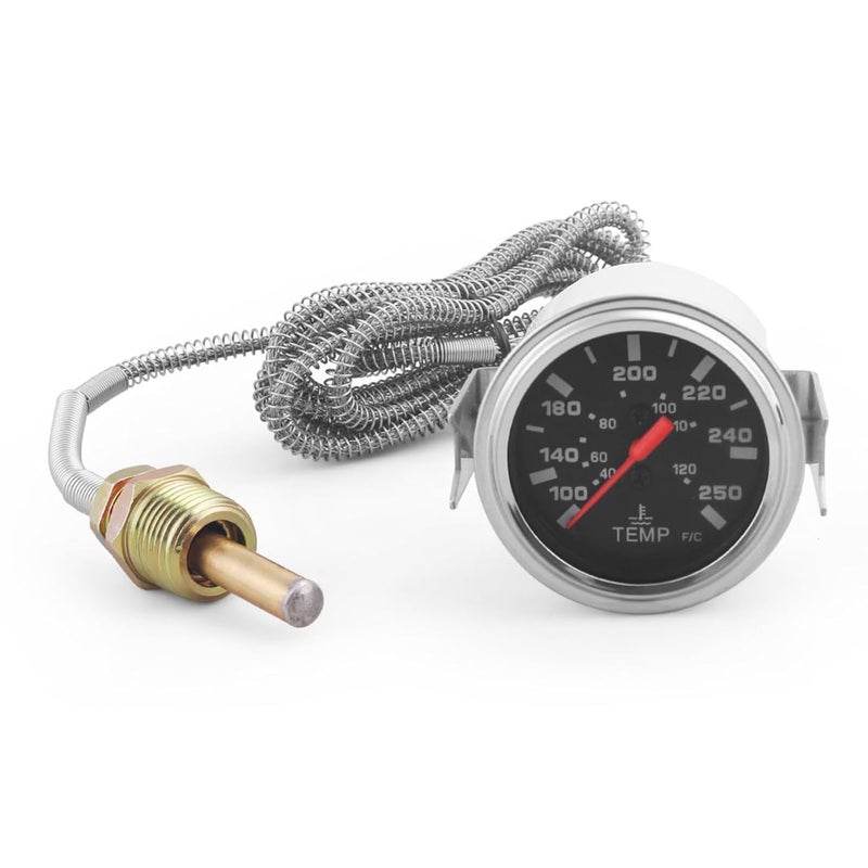Dyno Racing 2" 52mm 12V Pointer Mechanical Water Temperature Temp Gauge (40-120℃,100-250℉),Yellow Light Car Meter with Sensor NPT 1/2,1.8m Wire Length - Image 1